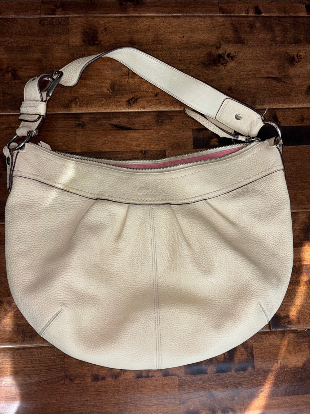 Coach Cream Pebble Leather Shoulder Hobo